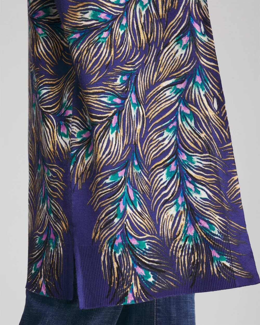 Dark Cobalt Ella Peacock-Print Cardigan Sweater