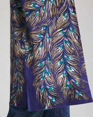 Dark Cobalt Ella Peacock-Print Cardigan Sweater
