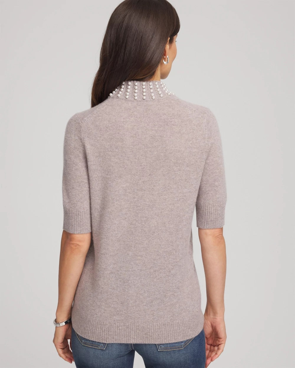 Taupe Heather Cashmere Pearl Mockneck Sweater