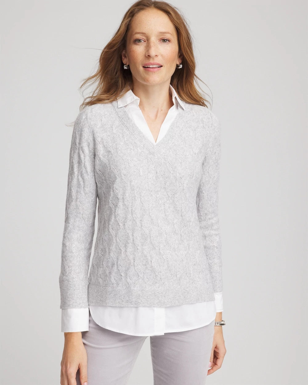 Classic Gray Classic Built-In Shirt Knit Sweater