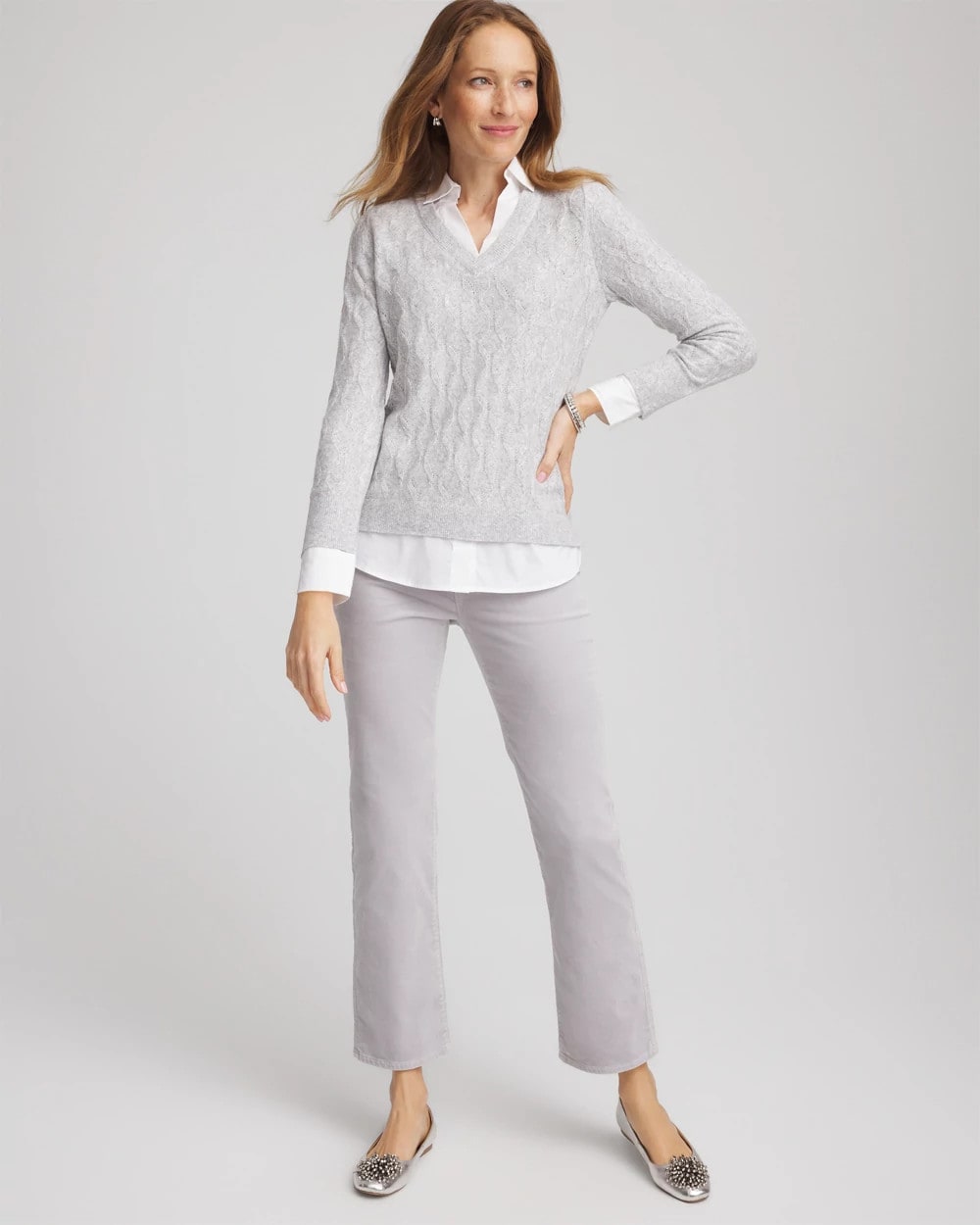 Classic Gray Classic Built-In Shirt Knit Sweater