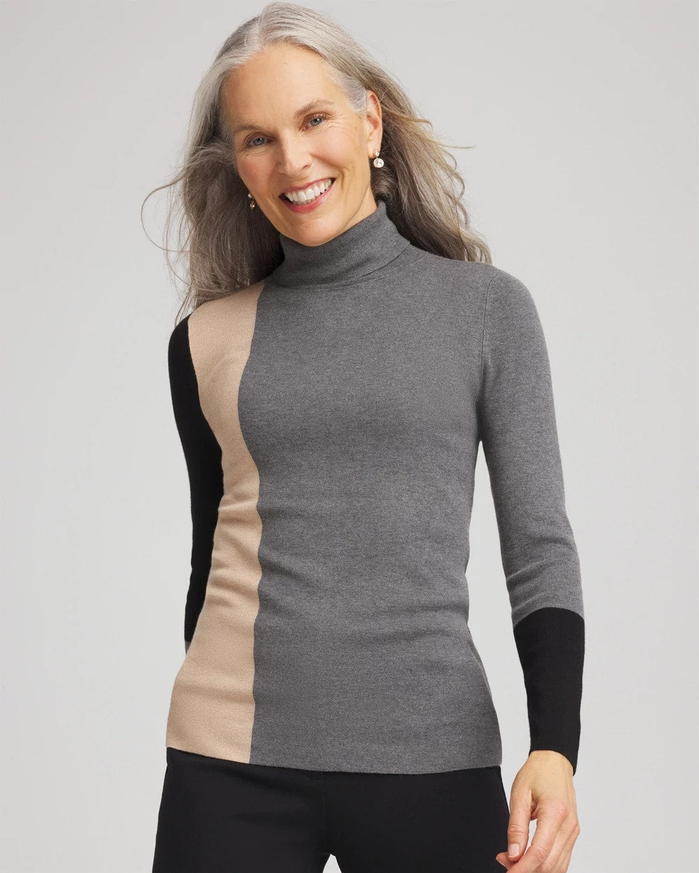 Black Ella Colorblock Intarsia Turtleneck Sweater