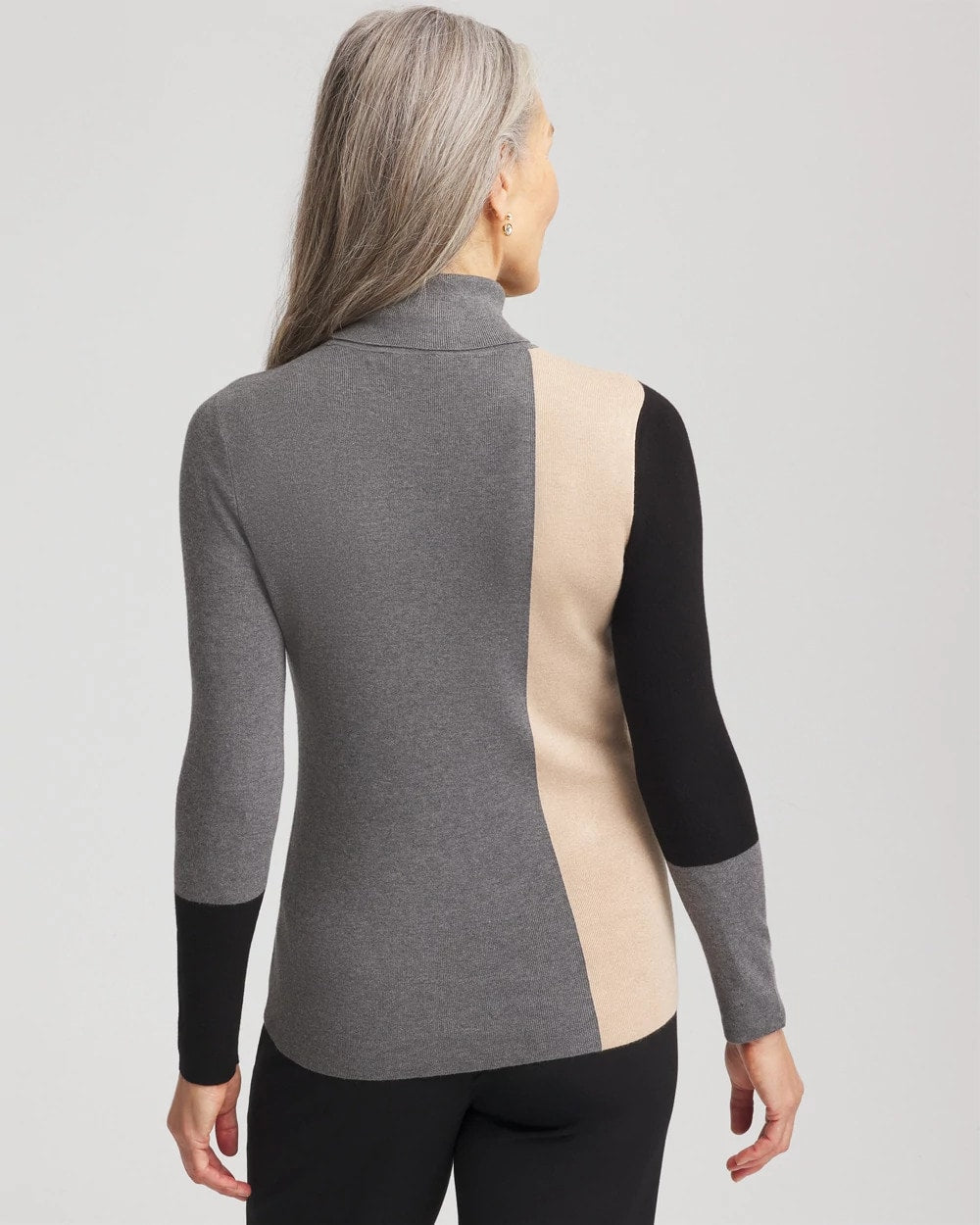 Black Ella Colorblock Intarsia Turtleneck Sweater
