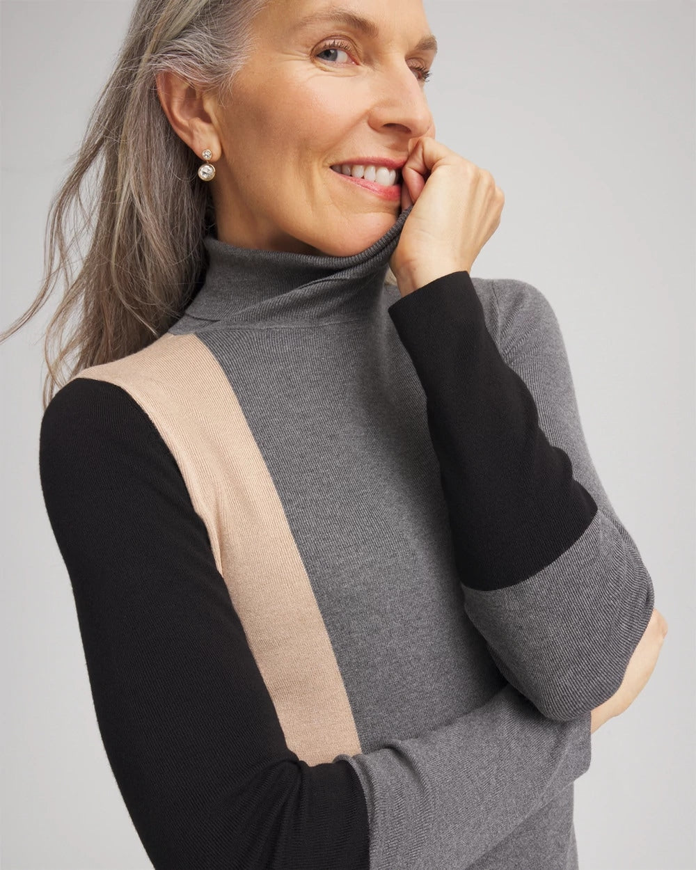 Black Ella Colorblock Intarsia Turtleneck Sweater
