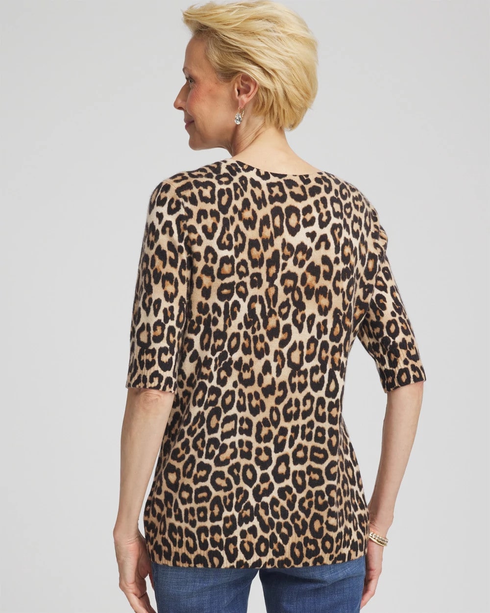Camel Cashmere Animal Elbow-Sleeve Pullover