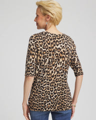 Camel Cashmere Animal Elbow-Sleeve Pullover