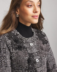 Gray Embroidered Metallic Tweed Cardigan