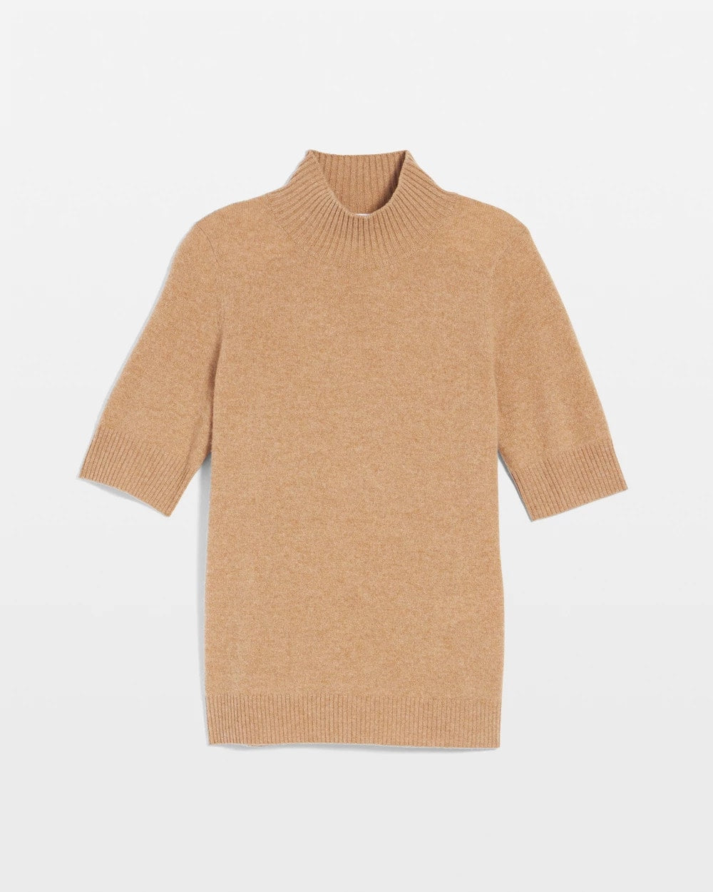 Camel Cashmere Elbow-Sleeve Sweater