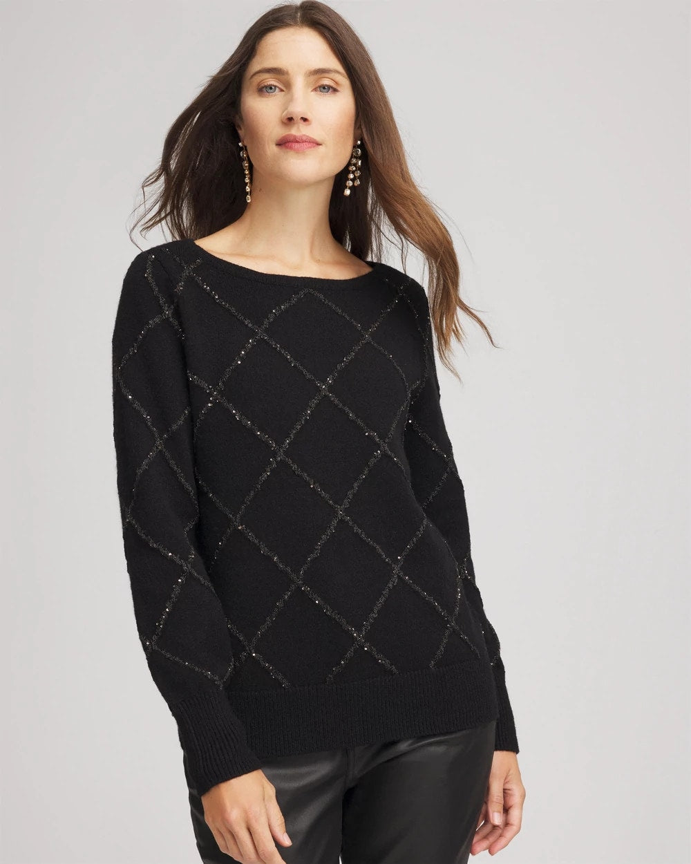 Black Sparkling Diamonds Pullover Sweater