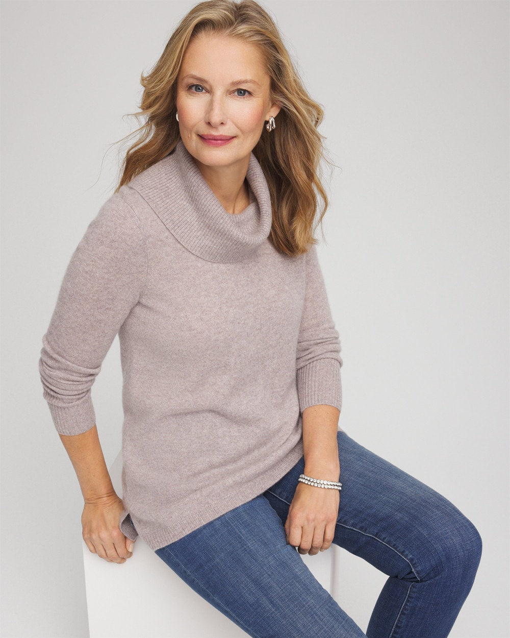 Taupe Heather Cowlneck Cashmere Pullover Tunic