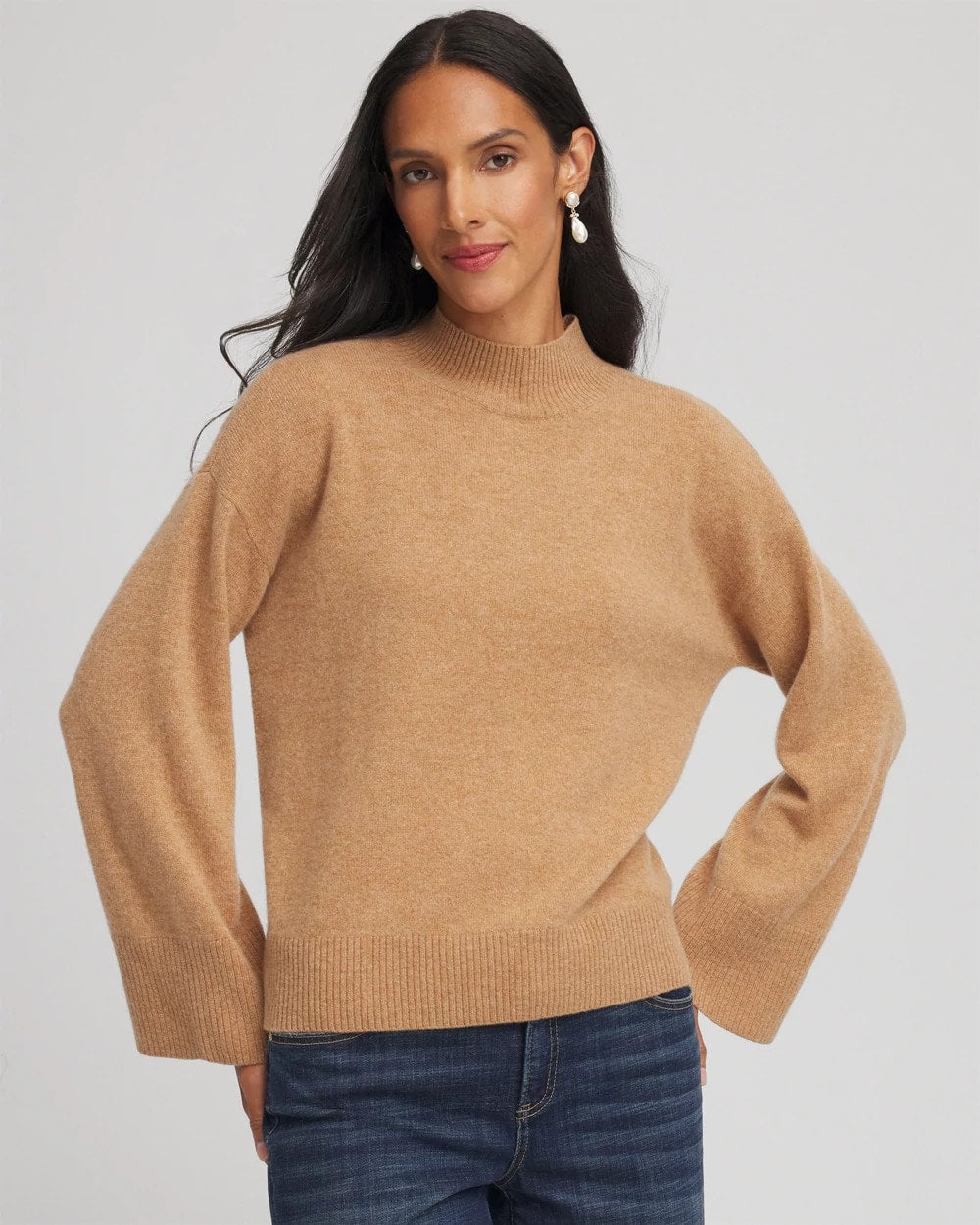 Camel Cashmere Mockneck Sweater