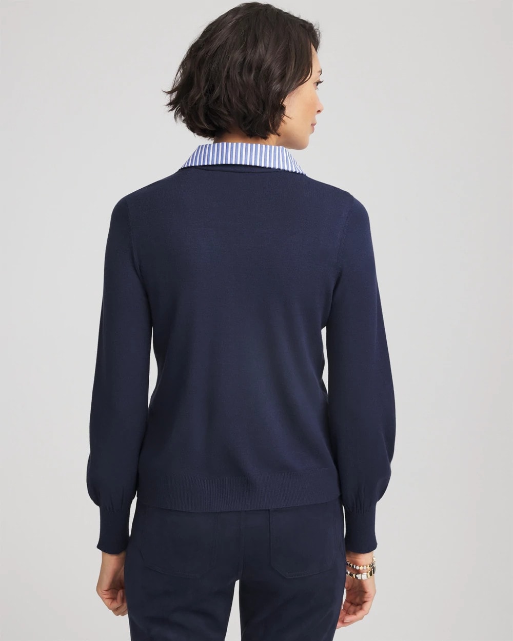 Passport Blue Striped Collared Cardigan Sweater