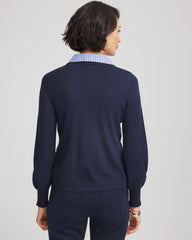 Passport Blue Striped Collared Cardigan Sweater