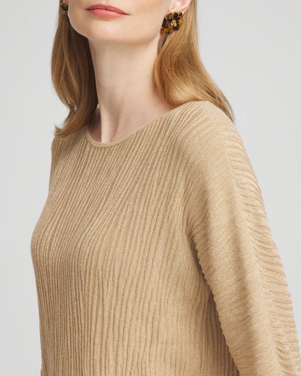 New Camel Heather Textured Zebra Print Dolman Sleeve Sweater