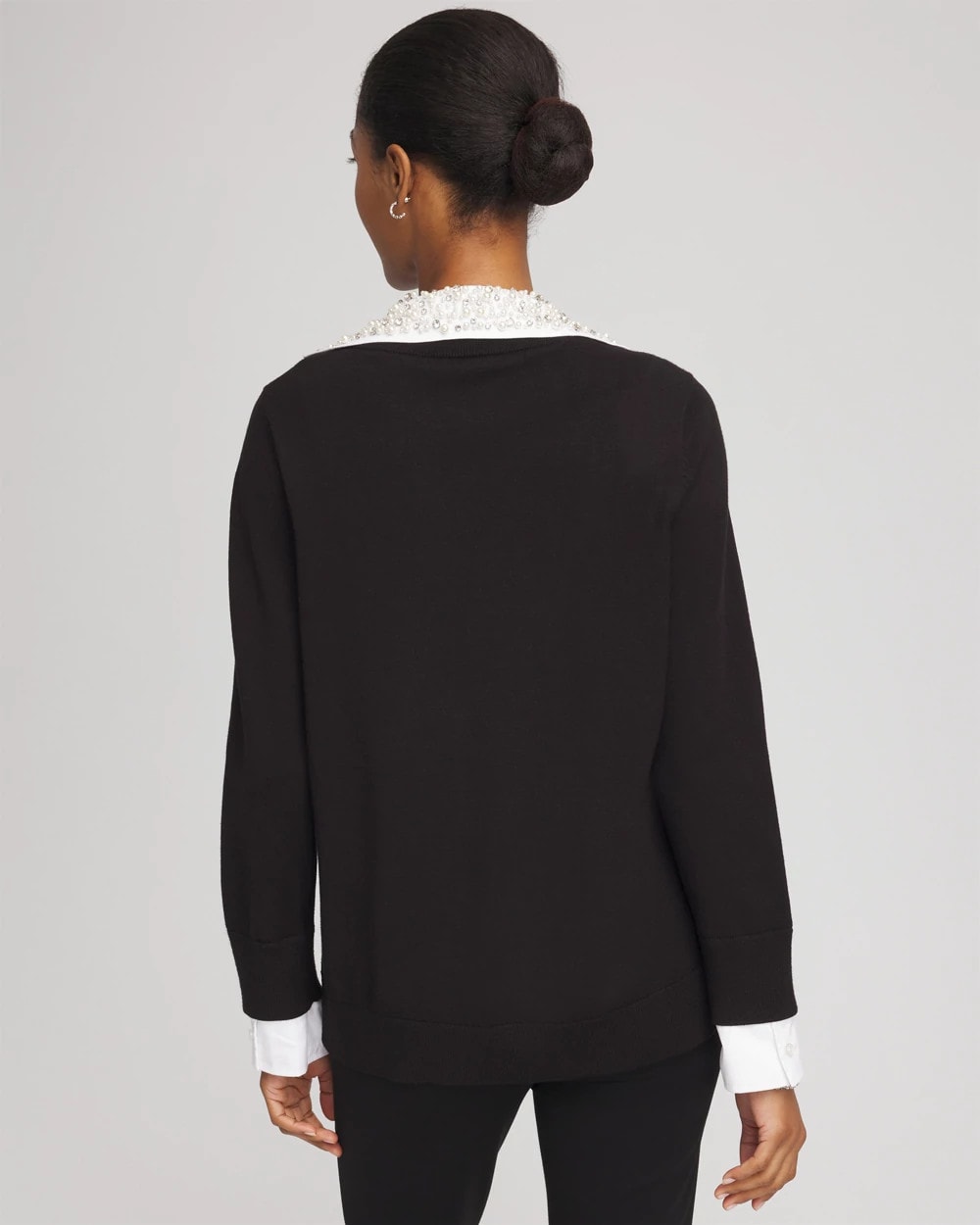 Black Embellished Layered Collar Shirt Sweater