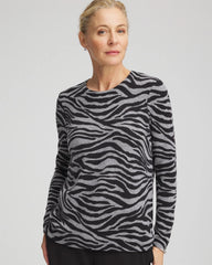 Black Cashmere Zebra Long-Sleeve Pullover Sweater