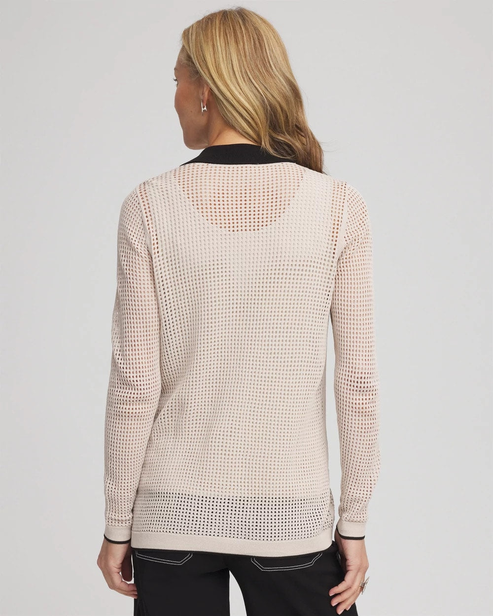 Smokey Taupe Pointelle Polo Cardigan