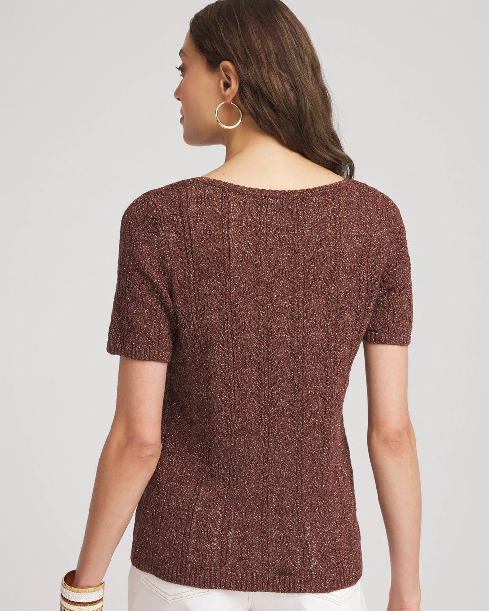 Cacao Pointelle Square-Neck Pullover Sweater