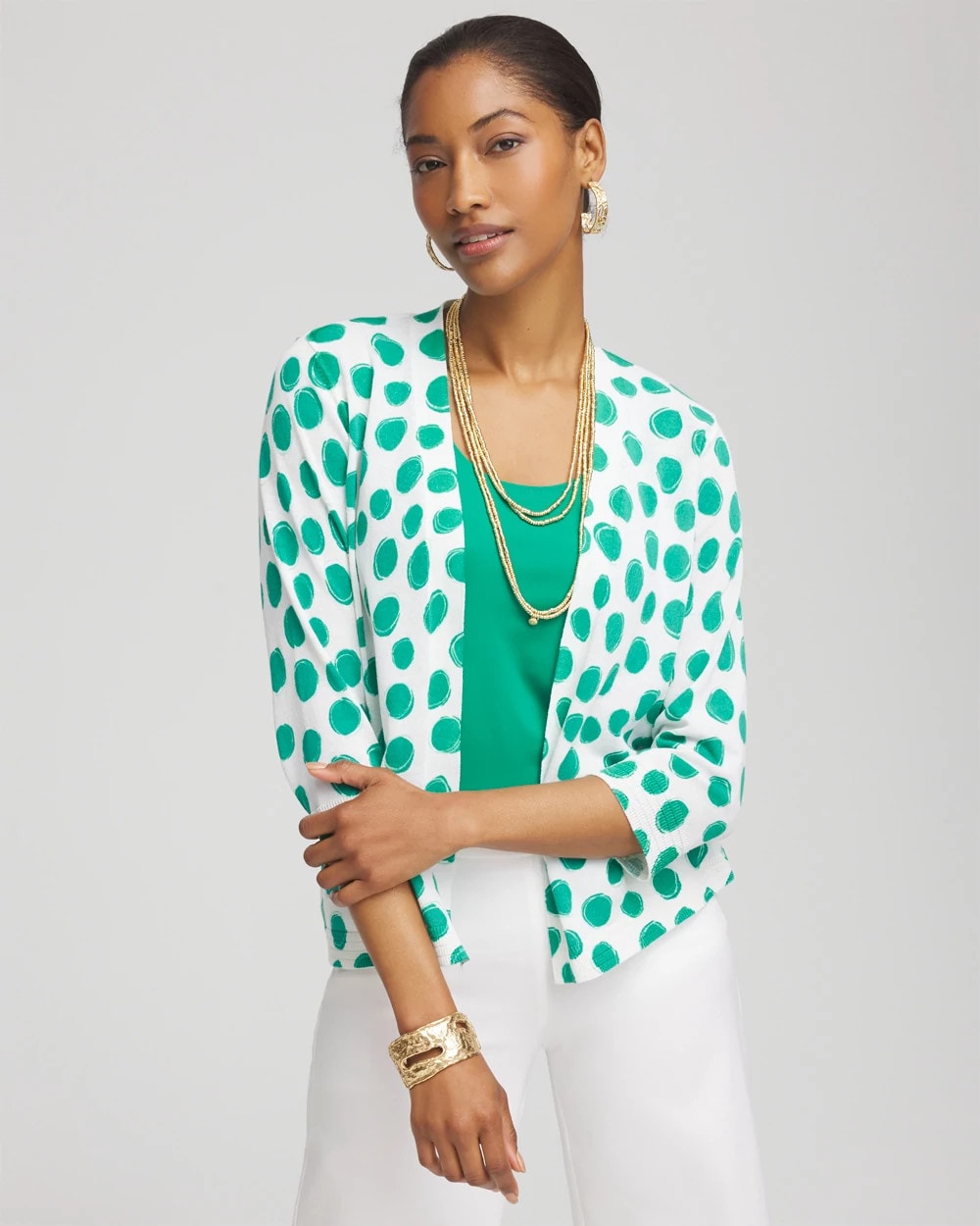 Alabaster Polka-Dot Summer Romance Short Cardigan