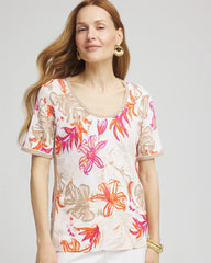 Alabaster Floral Print Crochet-Trim Pullover Sweater