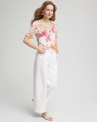 Alabaster Floral Print Crochet-Trim Pullover Sweater