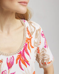 Alabaster Floral Print Crochet-Trim Pullover Sweater