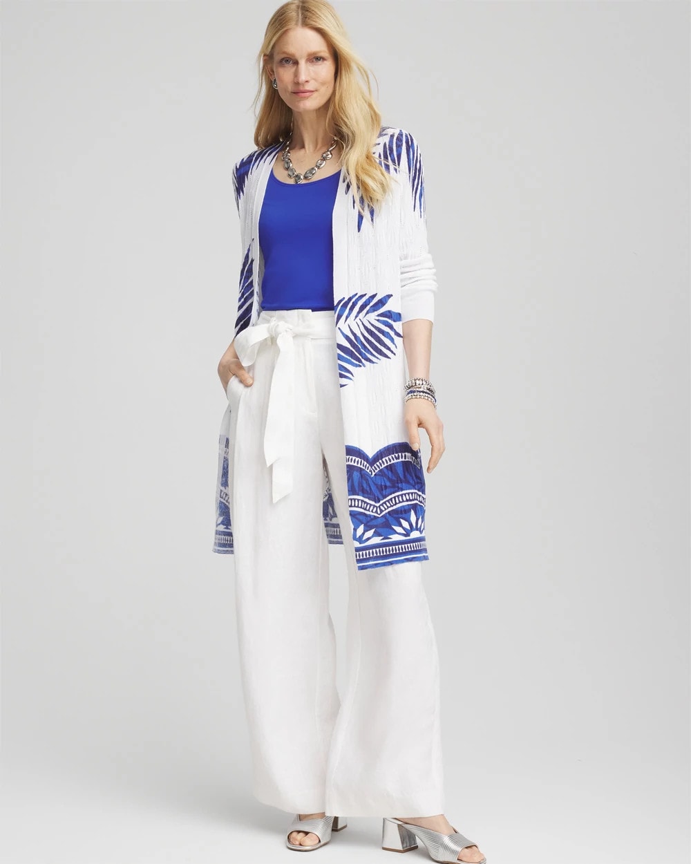 Alabaster Island Motif Pointelle Long Cardigan