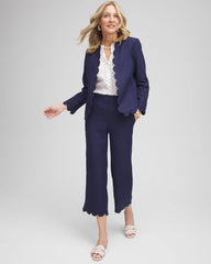 Passport Blue Linen Scallop Hem Crop Pants