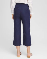 Passport Blue Linen Scallop Hem Crop Pants