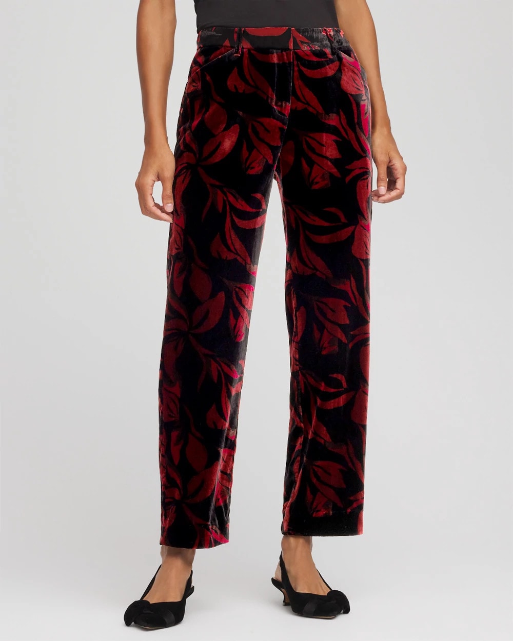 Black Velvet Rose Slim Ankle Pants