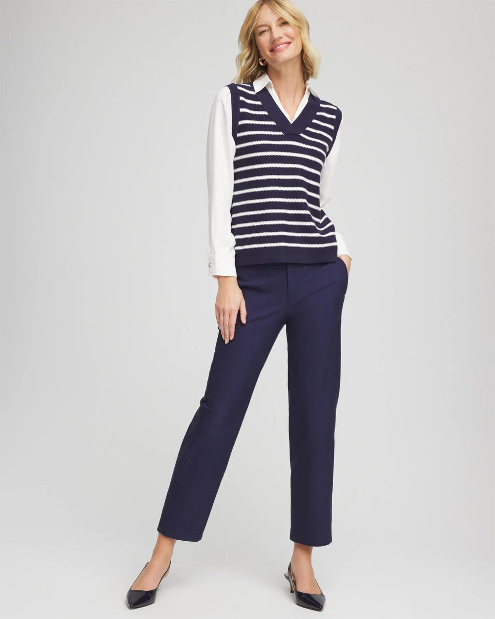Passport Blue Cotton Straight Ankle Trousers