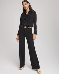 Black Five-Pocket Wide-Leg Ponte Pants