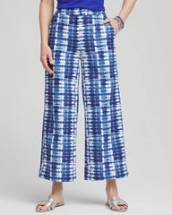 Blue Tie-Dye Linen Cropped Pants