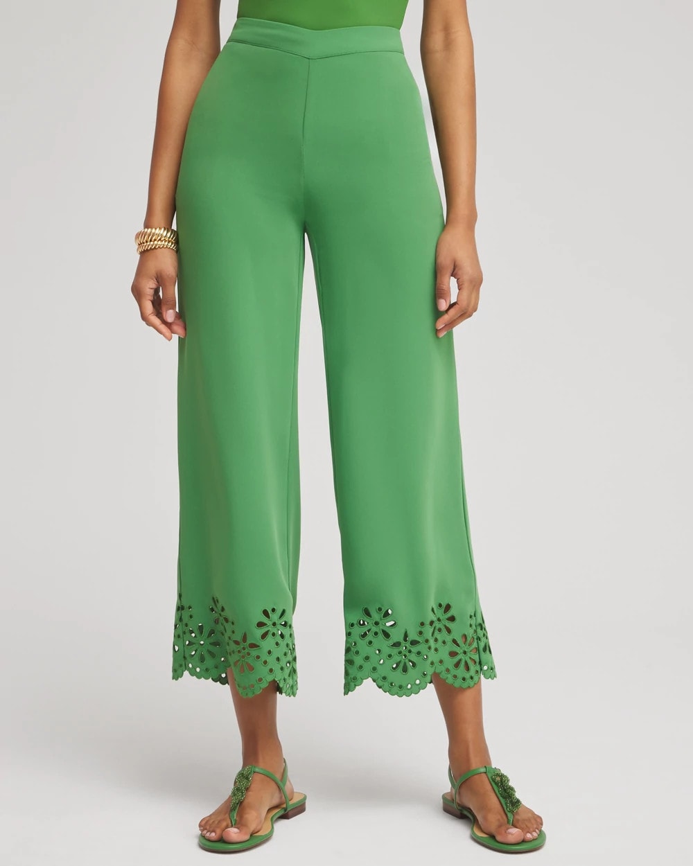 Verdant Green Petite Satin Eyelet Hem Culottes
