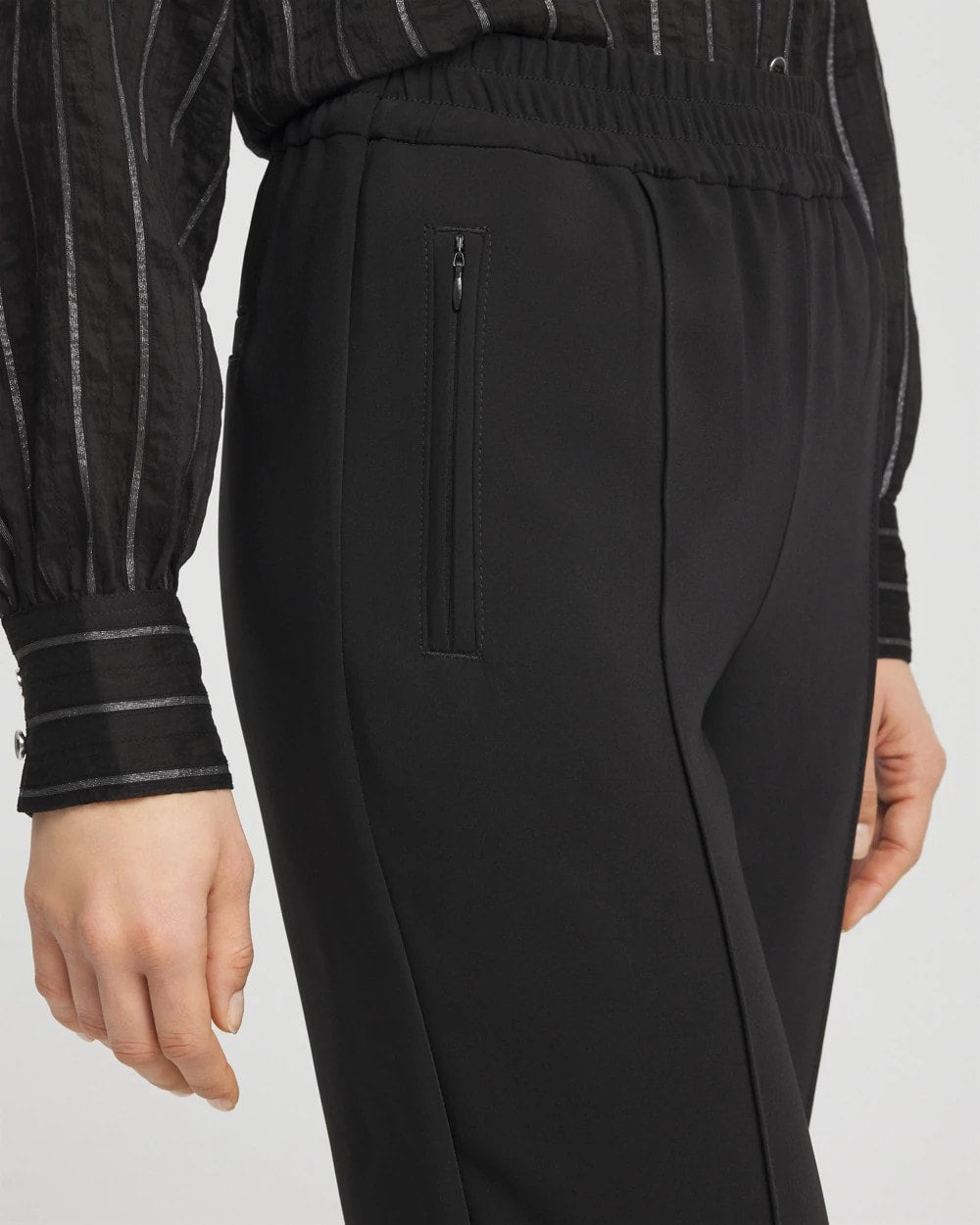 Black Crepe Side-Zip Tapered Ankle Pants