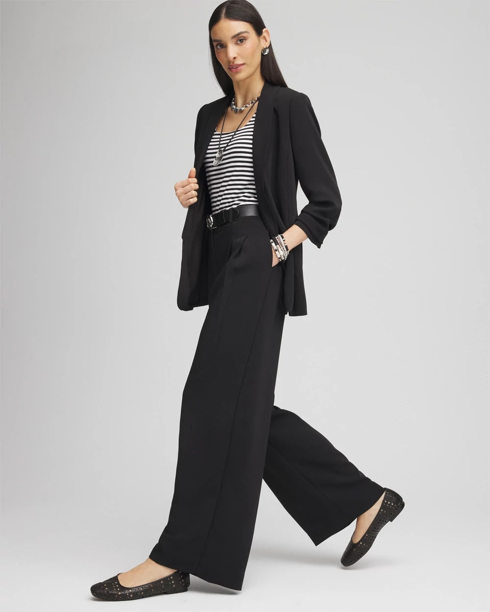 Black Crepe Pleated Relaxed Pants
