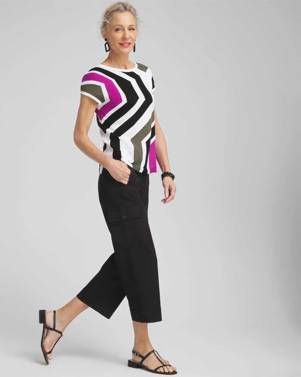 Black Cargo Straight Leg Cropped Pants