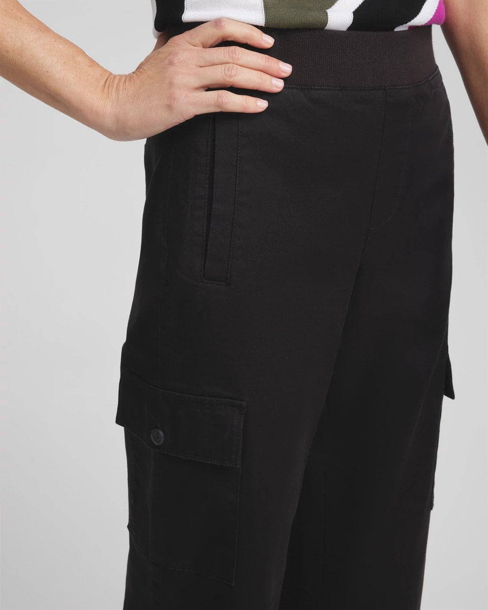 Black Cargo Straight Leg Cropped Pants