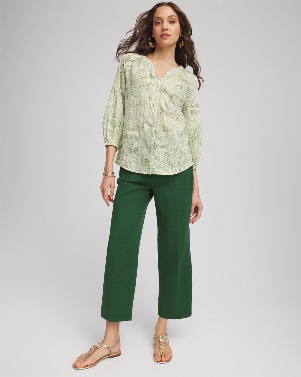 Palm Leaf Cropped Straight-Leg Pants