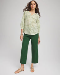 Palm Leaf Cropped Straight-Leg Pants