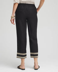 Black Linen Elastic Waist Cropped Pants