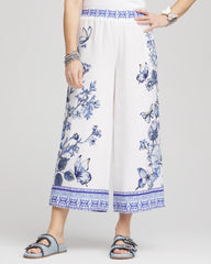 Alabaster Butterfly Pull-On Linen Cropped Pants