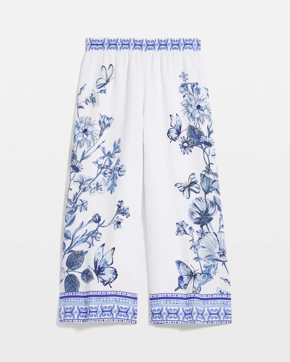 Alabaster Butterfly Pull-On Linen Cropped Pants