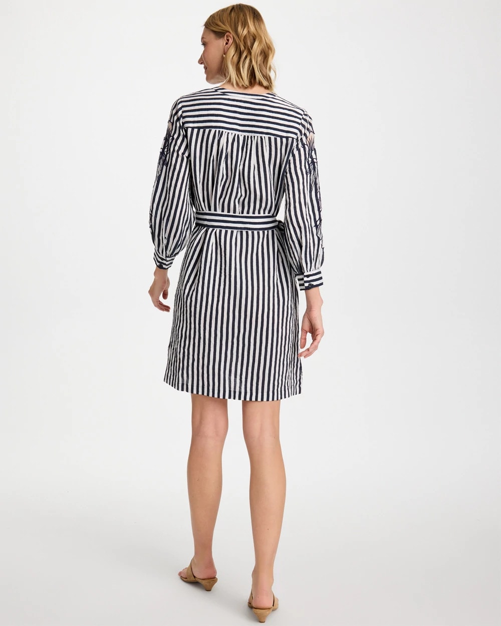Navy Embroidered Striped Dress