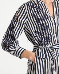 Navy Embroidered Striped Dress