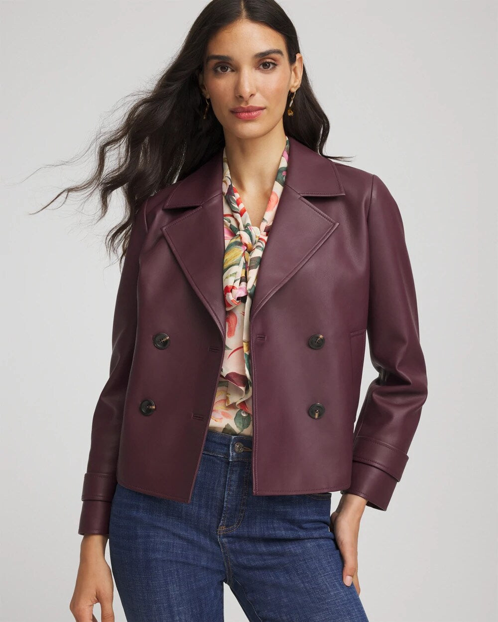 Blackened Burgundy Faux Leather Trench Coat