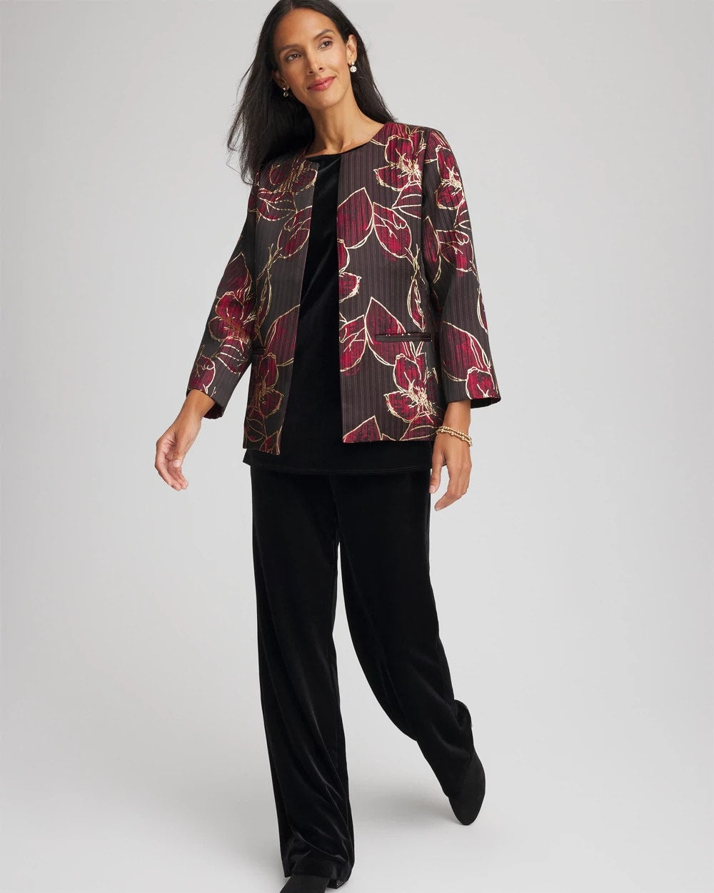 Red Travelers™ Collection Jacquard Foiled Floral Jacket