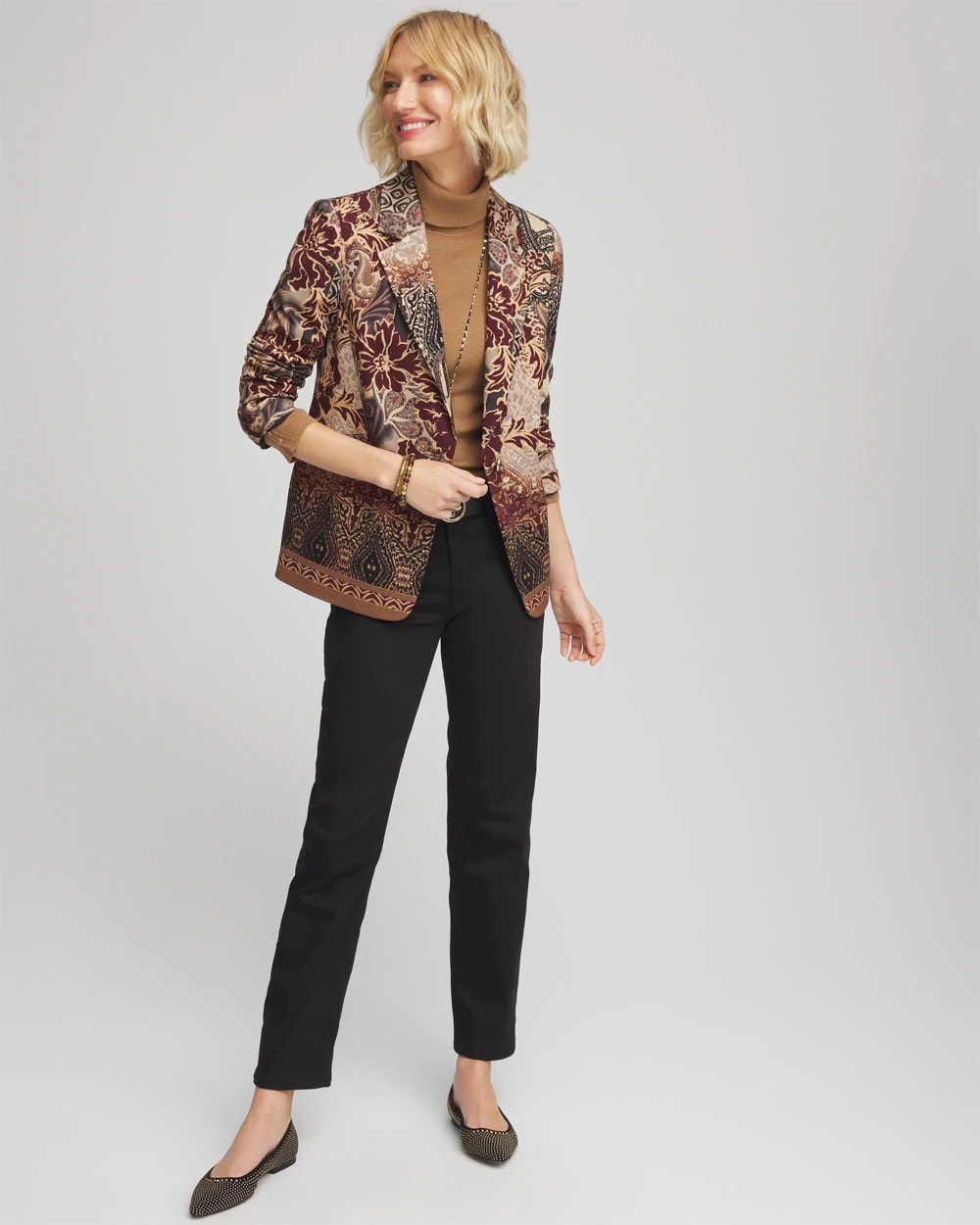 Graphite Gray Artisanal Print Ponte Blazer
