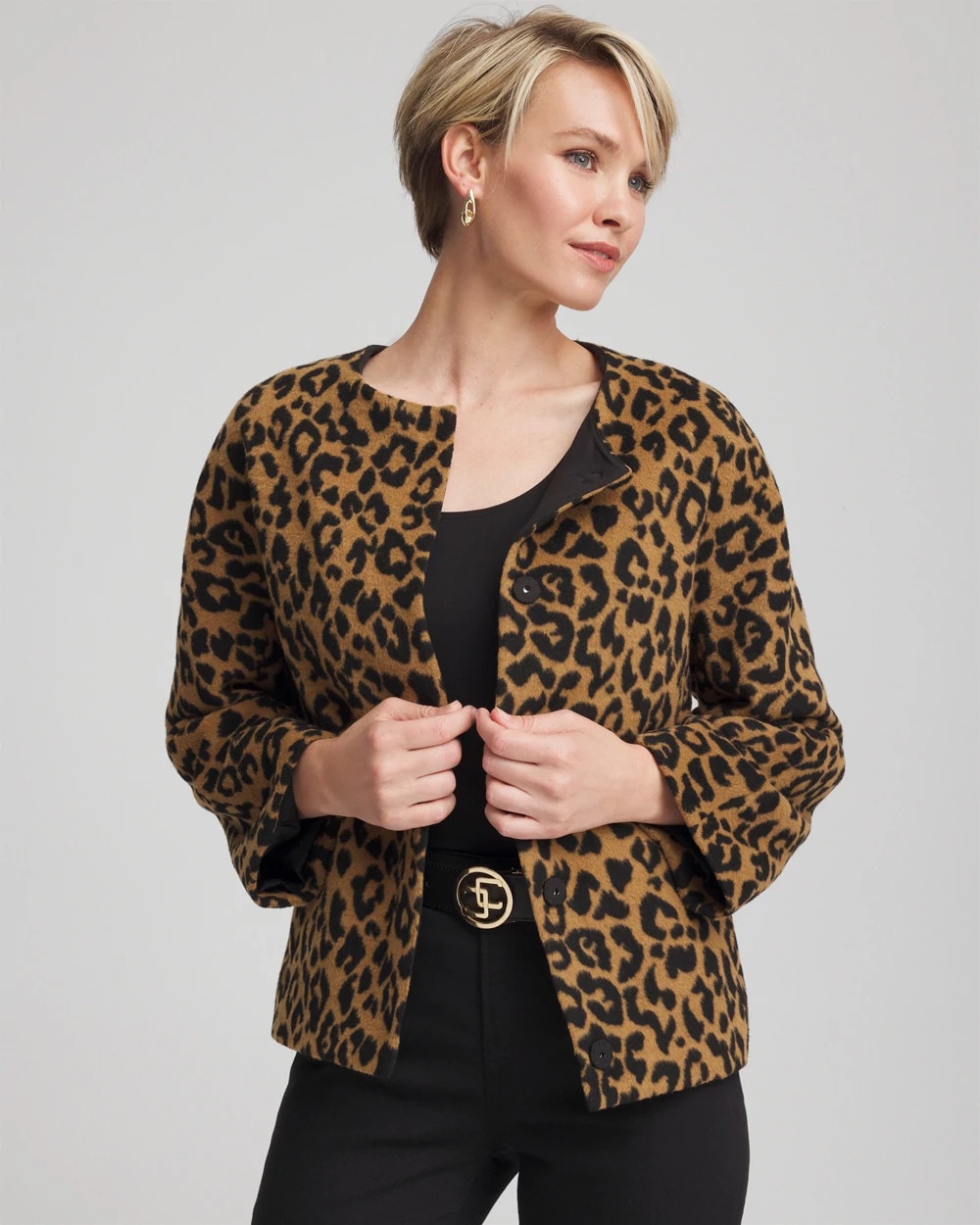Camel Fuzzy Collarless Animal Print Jacket