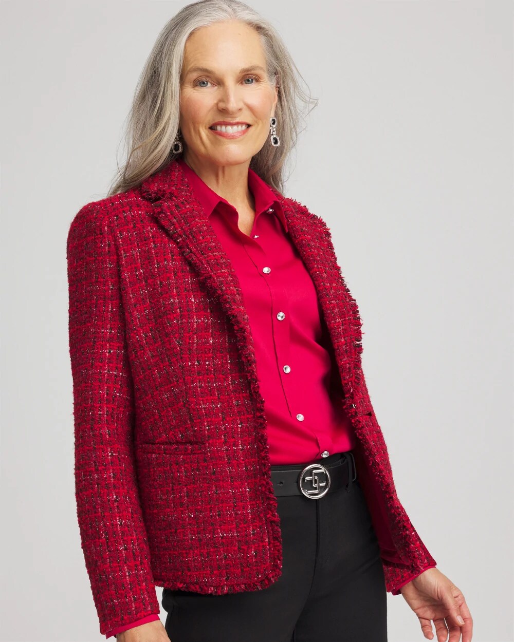 Red Red Tweed Sequins Blazer